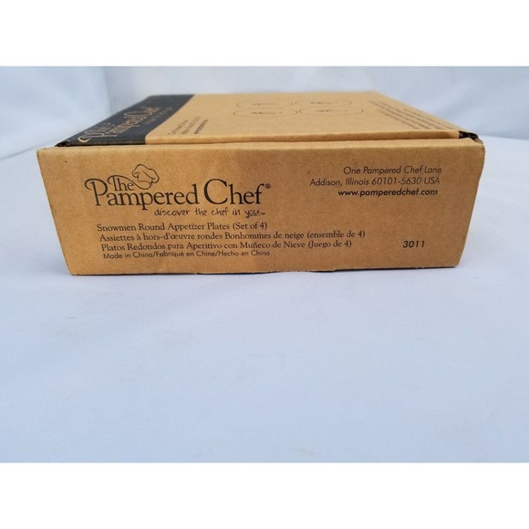 Pampered Chef Snowman Appetizer Round Dessert Plates 6 inch Diameter Set Of 4 - Picture 6 of 9